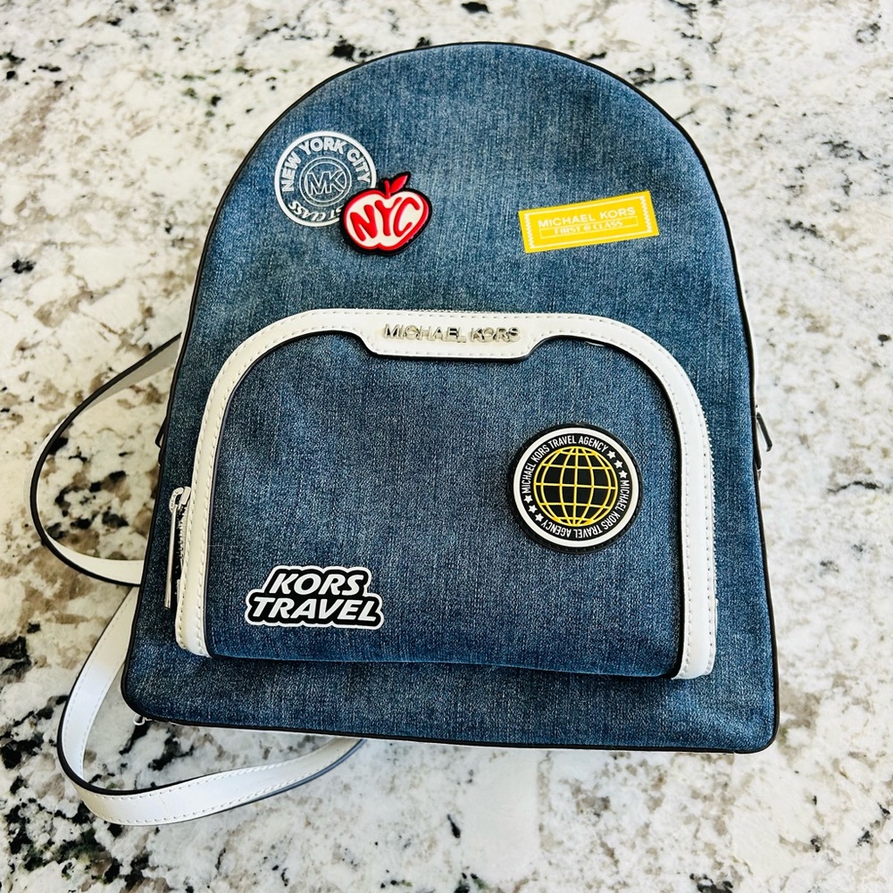 Michael Kors Denim Backpack with White Trim